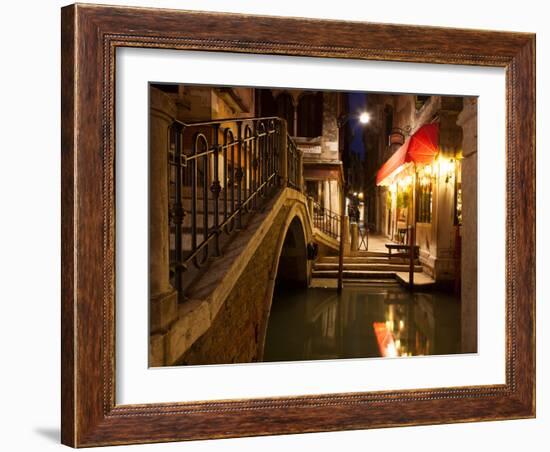 Narrow Canal in Venice at Night, Italy.  Ponte Dei Ferai-A_nella-Framed Photographic Print