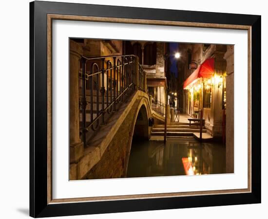 Narrow Canal in Venice at Night, Italy.  Ponte Dei Ferai-A_nella-Framed Photographic Print