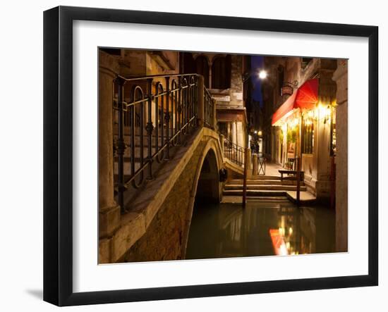 Narrow Canal in Venice at Night, Italy.  Ponte Dei Ferai-A_nella-Framed Photographic Print