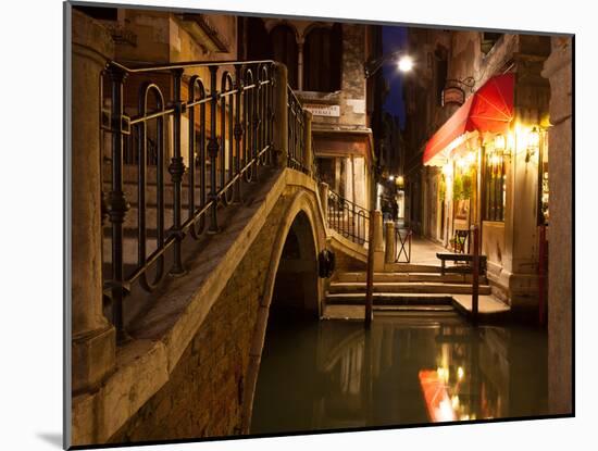 Narrow Canal in Venice at Night, Italy.  Ponte Dei Ferai-A_nella-Mounted Photographic Print