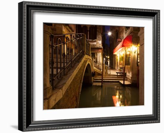 Narrow Canal in Venice at Night, Italy.  Ponte Dei Ferai-A_nella-Framed Photographic Print
