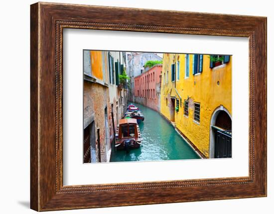 Narrow Canal with Boats in Venice, Italy-Zoom-zoom-Framed Photographic Print