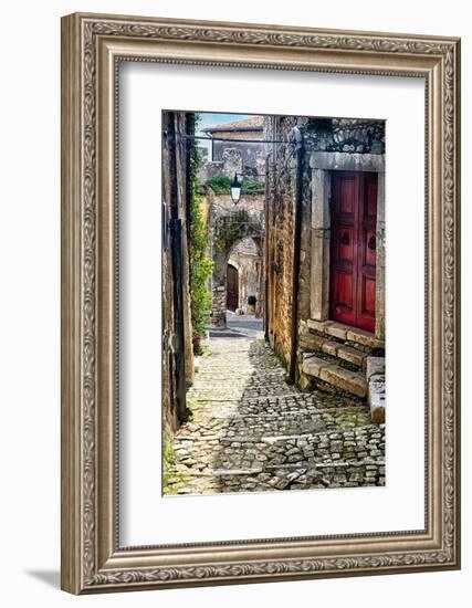 Narrow Cobblestone Sermoneta Italy-George Oze-Framed Photographic Print