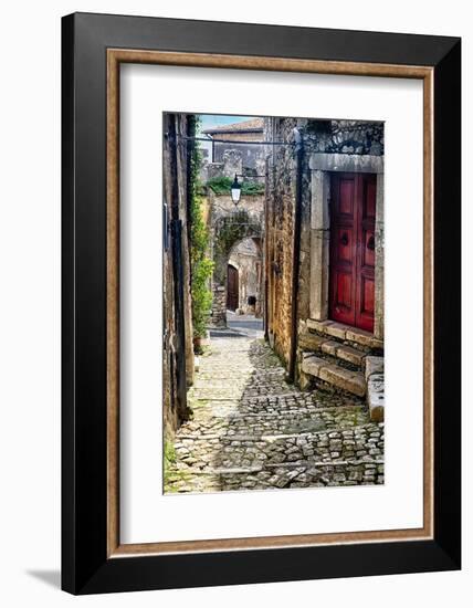 Narrow Cobblestone Sermoneta Italy-George Oze-Framed Photographic Print