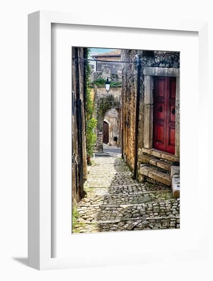 Narrow Cobblestone Sermoneta Italy-George Oze-Framed Photographic Print