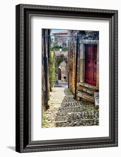 Narrow Cobblestone Sermoneta Italy-George Oze-Framed Photographic Print