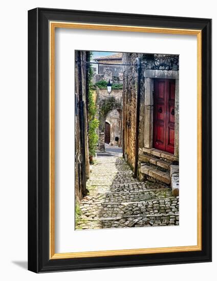 Narrow Cobblestone Sermoneta Italy-George Oze-Framed Photographic Print