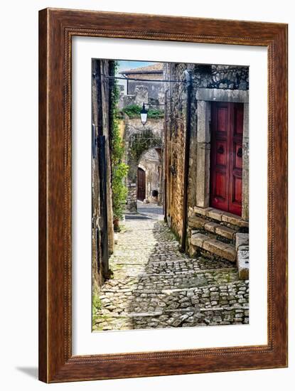 Narrow Cobblestone Sermoneta Italy-George Oze-Framed Photographic Print