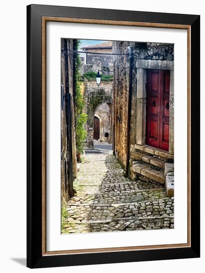 Narrow Cobblestone Sermoneta Italy-George Oze-Framed Photographic Print