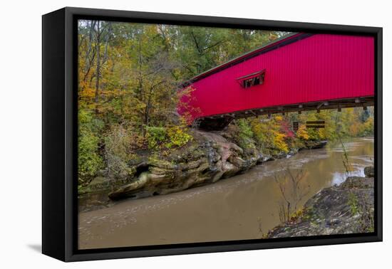 Narrow Covered Bridge over Sugar Creek in Parke County, Indiana, USA-Chuck Haney-Framed Premier Image Canvas