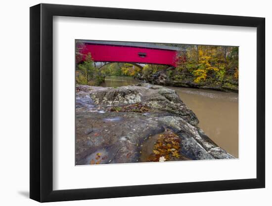 Narrow Covered Bridge over Sugar Creek in Parke County, Indiana, USA-Chuck Haney-Framed Photographic Print