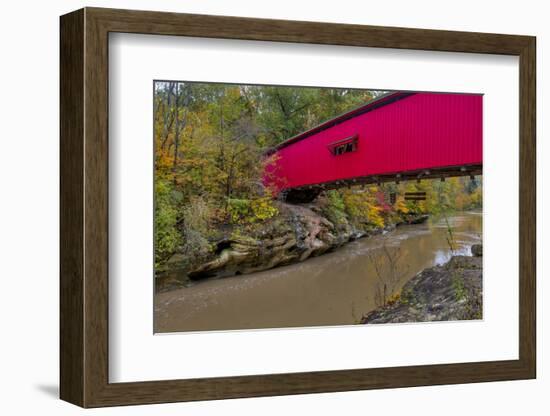 Narrow Covered Bridge over Sugar Creek in Parke County, Indiana, USA-Chuck Haney-Framed Photographic Print