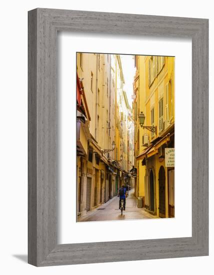 Narrow street in the Old Town, Vieille Ville, Nice, Alpes-Maritimes, Cote d'Azur, Provence, French-Fraser Hall-Framed Photographic Print