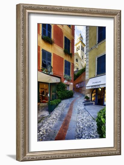Narrow Street Leading Up To A Church In Portofino-George Oze-Framed Photographic Print