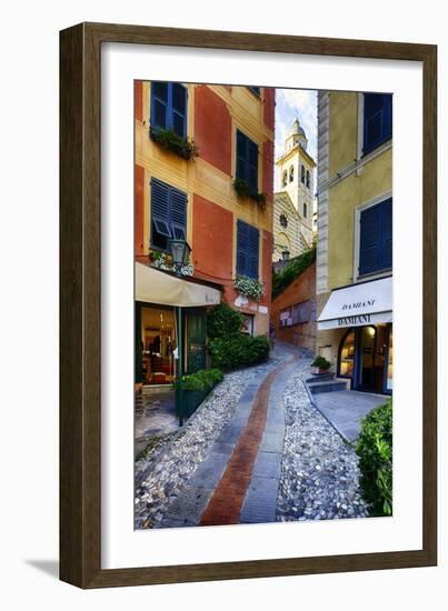 Narrow Street Leading Up To A Church In Portofino-George Oze-Framed Photographic Print