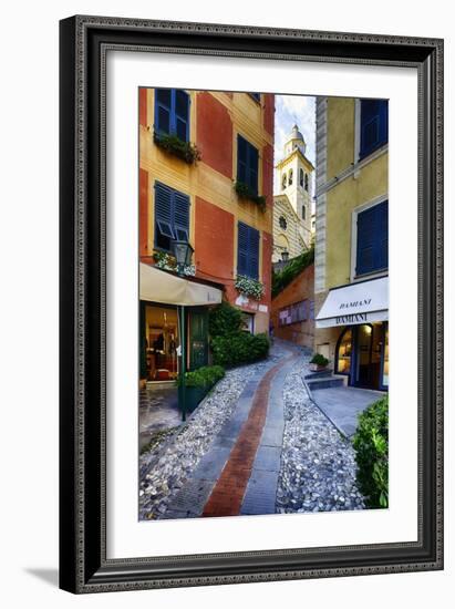 Narrow Street Leading Up To A Church In Portofino-George Oze-Framed Photographic Print