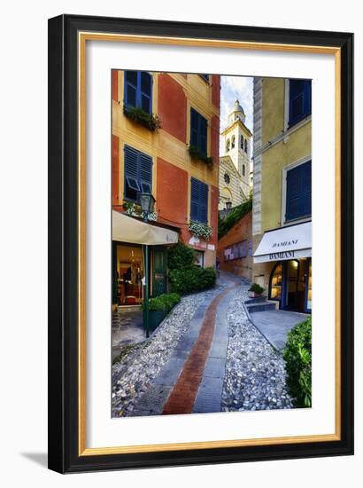 Narrow Street Leading Up To A Church In Portofino-George Oze-Framed Photographic Print