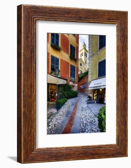 Narrow Street Leading Up To A Church In Portofino-George Oze-Framed Photographic Print