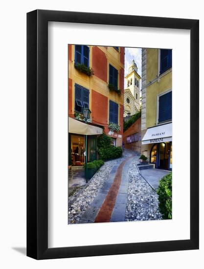 Narrow Street Leading Up To A Church In Portofino-George Oze-Framed Photographic Print