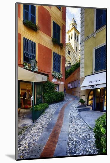 Narrow Street Leading Up To A Church In Portofino-George Oze-Mounted Photographic Print
