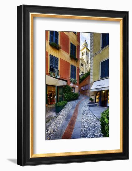 Narrow Street Leading Up To A Church In Portofino-George Oze-Framed Photographic Print