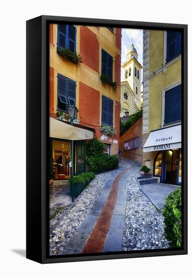 Narrow Street Leading Up To A Church In Portofino-George Oze-Framed Premier Image Canvas