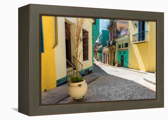 Narrow Street Sidelined by Colorful Buildings in Old Havana-Kamira-Framed Premier Image Canvas