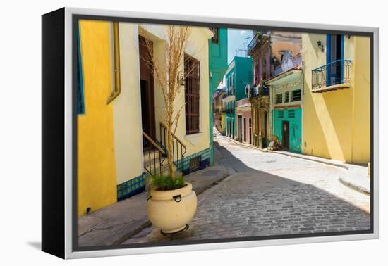 Narrow Street Sidelined by Colorful Buildings in Old Havana-Kamira-Framed Premier Image Canvas