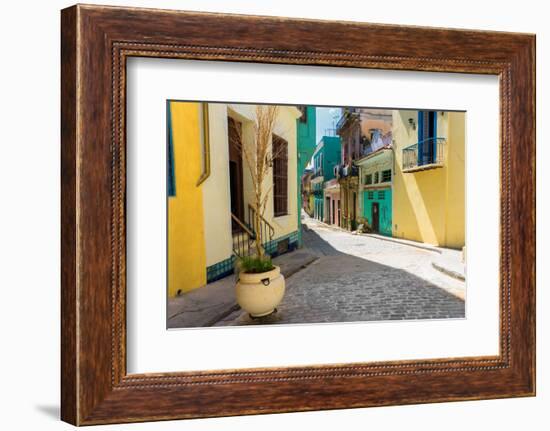 Narrow Street Sidelined by Colorful Buildings in Old Havana-Kamira-Framed Photographic Print