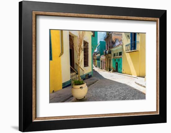 Narrow Street Sidelined by Colorful Buildings in Old Havana-Kamira-Framed Photographic Print