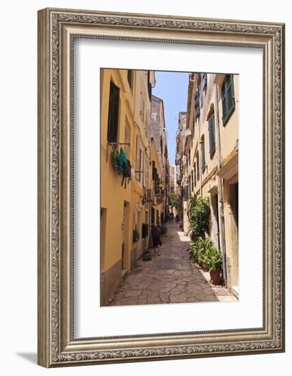 Narrow Street with Lady Sweeping, Old Town, Corfu Town-Eleanor Scriven-Framed Photographic Print