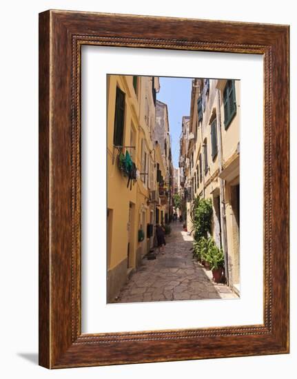 Narrow Street with Lady Sweeping, Old Town, Corfu Town-Eleanor Scriven-Framed Photographic Print