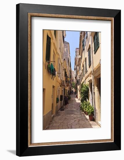 Narrow Street with Lady Sweeping, Old Town, Corfu Town-Eleanor Scriven-Framed Photographic Print