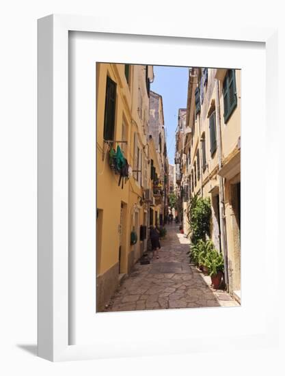 Narrow Street with Lady Sweeping, Old Town, Corfu Town-Eleanor Scriven-Framed Photographic Print