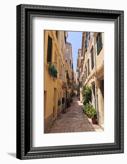 Narrow Street with Lady Sweeping, Old Town, Corfu Town-Eleanor Scriven-Framed Photographic Print