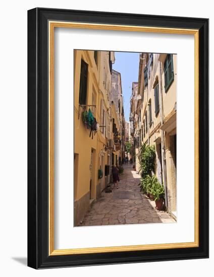 Narrow Street with Lady Sweeping, Old Town, Corfu Town-Eleanor Scriven-Framed Photographic Print