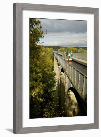 Narrowboat Crossing the River Dee in Autumn on the Pontcysyllte Aqueduct, Denbighshire-Peter Barritt-Framed Photographic Print