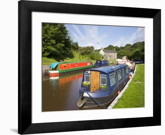 Narrowboats on the Monmouthshire and Brecon Canal at Llangattock, Brecon Beacons National Park, Pow-Adam Burton-Framed Photographic Print