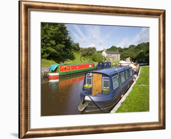 Narrowboats on the Monmouthshire and Brecon Canal at Llangattock, Brecon Beacons National Park, Pow-Adam Burton-Framed Photographic Print