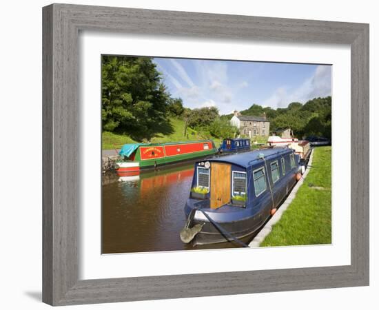 Narrowboats on the Monmouthshire and Brecon Canal at Llangattock, Brecon Beacons National Park, Pow-Adam Burton-Framed Photographic Print