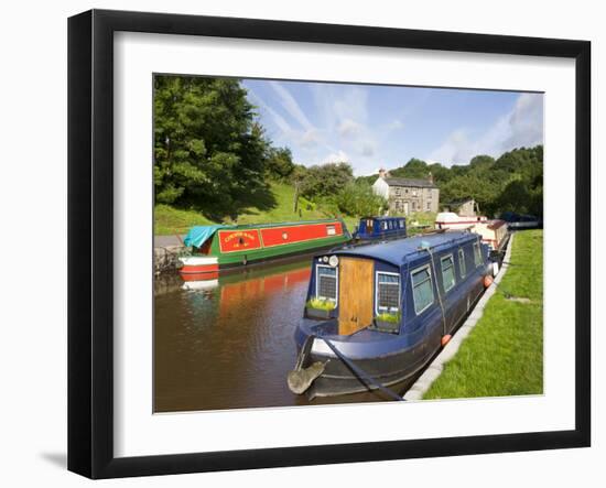 Narrowboats on the Monmouthshire and Brecon Canal at Llangattock, Brecon Beacons National Park, Pow-Adam Burton-Framed Photographic Print