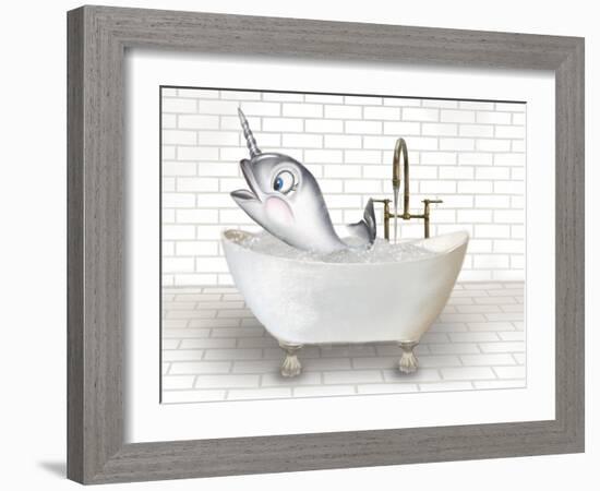 Narwhal Whale In Bathtub-Matthew Piotrowicz-Framed Art Print