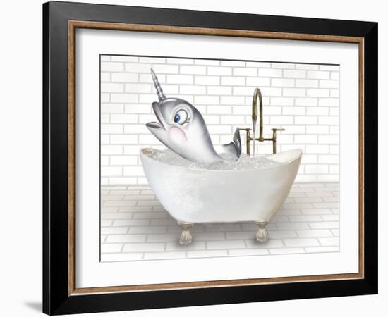 Narwhal Whale In Bathtub-Matthew Piotrowicz-Framed Art Print