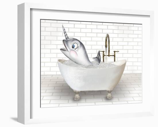 Narwhal Whale In Bathtub-Matthew Piotrowicz-Framed Art Print
