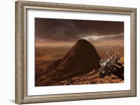 Nasa's Curiosity Rover Climbing to the Summit of Mount Sharp-null-Framed Art Print