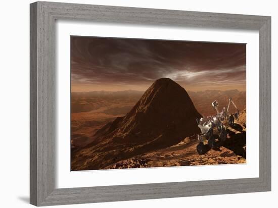 Nasa's Curiosity Rover Climbing to the Summit of Mount Sharp-null-Framed Art Print