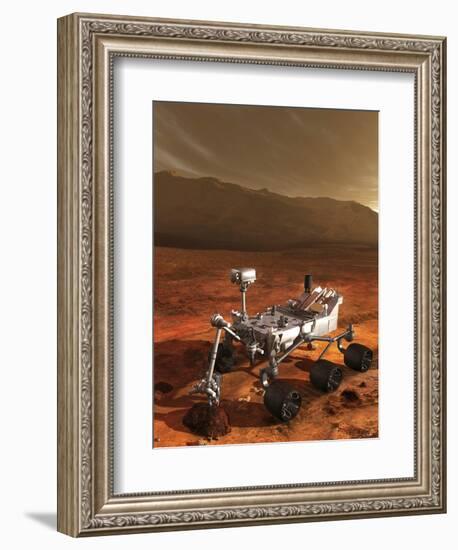 Nasa's Curiosity Rover Samples a Rock on the Floor of Gale Crater-null-Framed Art Print