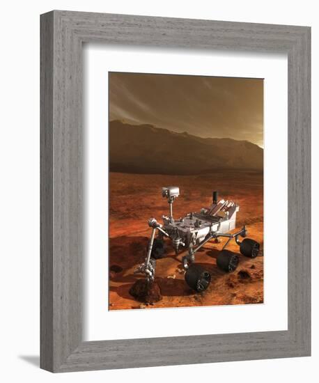 Nasa's Curiosity Rover Samples a Rock on the Floor of Gale Crater-null-Framed Art Print