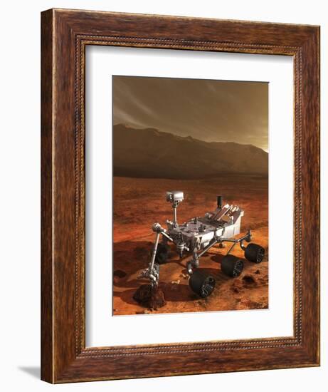 Nasa's Curiosity Rover Samples a Rock on the Floor of Gale Crater-null-Framed Art Print