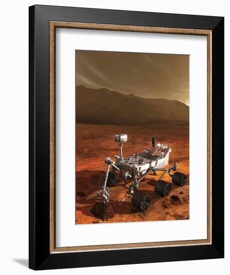 Nasa's Curiosity Rover Samples a Rock on the Floor of Gale Crater-null-Framed Art Print